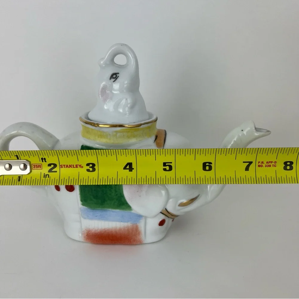 Vintage Pier 1 Set Of 2 Elephant Teapot & Creamer W/ Lids Porcelain Painted